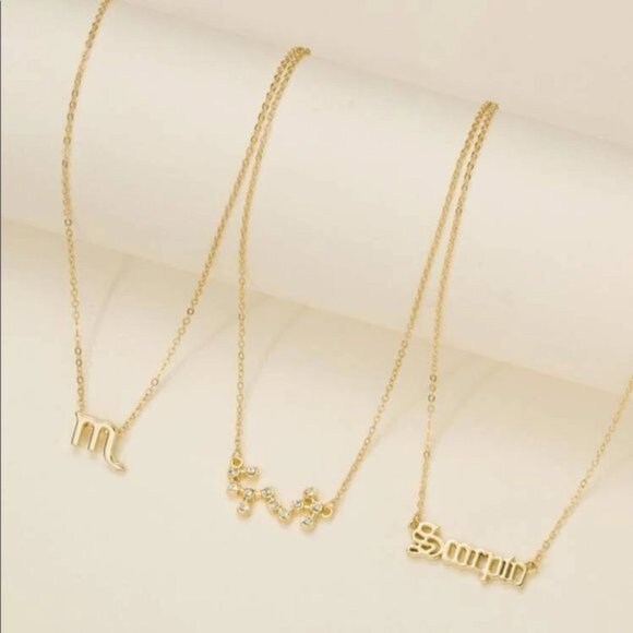New Gold Scorpio Zodiac Constellation Necklace Set of 3 - Picture 3 of 4